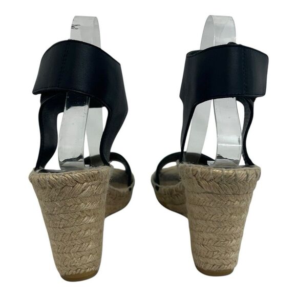 Vince Womens Size 7 Sophie Black Leather Wedge Espadrilles Simona Sandal - Picture 6 of 9